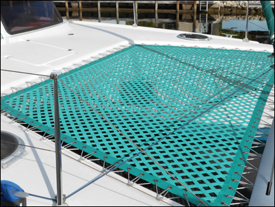 1in Vinyl Coated Webbing Catamaran Net on a FontainPajot Mahe 36